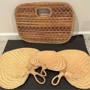 Vintage Rattan Wicker Fans & Purse Set